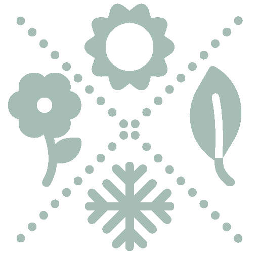 Icon saisonal: zwei gestrichelte Linien bilden ein diagonales Kreuz, das vier Icons (Schneeflocke, Blume, Sonne und Blatt) voneinander trennt