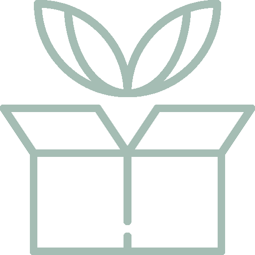 Icon frisch: eine offene Box, darüber zwei Blätter, die Frische symbolisieren